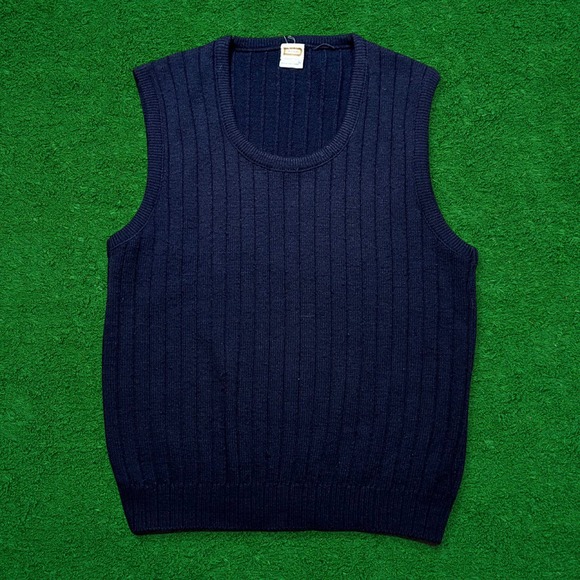 Vintage 70s Navy Acrylic Sweater Vest - Picture 1 of 5